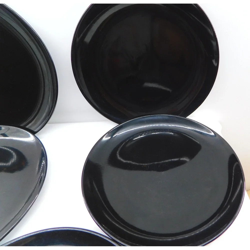 Set of 5 IKEA Fargrik Black Lunch/Salad Plates Glossy Vtg *Some Scratches